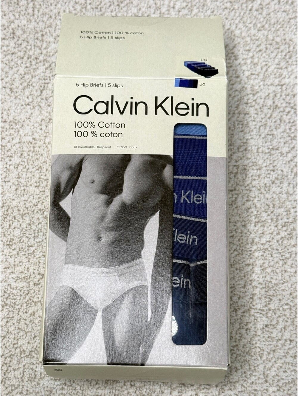 Calvin Klein Men’s 5 Pack 100% Cotton Hip Briefs Blue Black Size Large 36-38 NIB